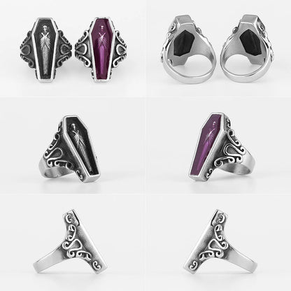 Vampire Coffin Ghost Stainless Steel Mens Rings Gothic Punk Unique Cool for Male Boyfriend Jewelry Creativity Gift Wholesale