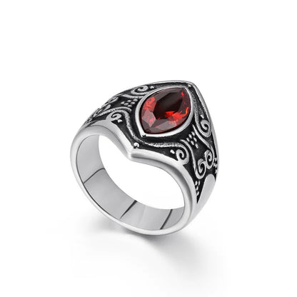 Anillo Gótico de Acero – Piedra Roja & Energía Mística