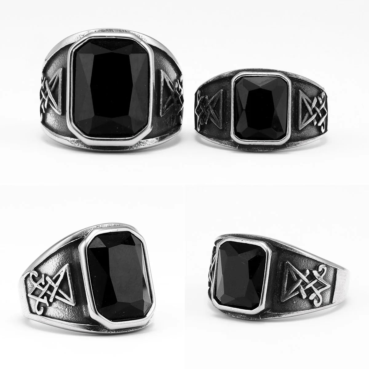 Anillo de Acero – Gema Negra & Estilo Gótico